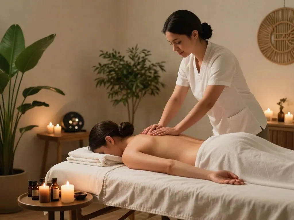 산본출장마사지 in a luxurious home setting featuring a professional therapist.